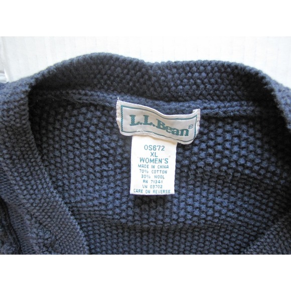 LL Bean Sweater Vest Womens XL Navy Blue Cable Knit Cotton Wool Button Front - Picture 2 of 6